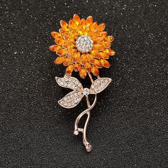 pdxroots Jewelry - Beautiful Statement Sunflower Brooch Gold Tone with Rhinestones Vibrant Sunshine